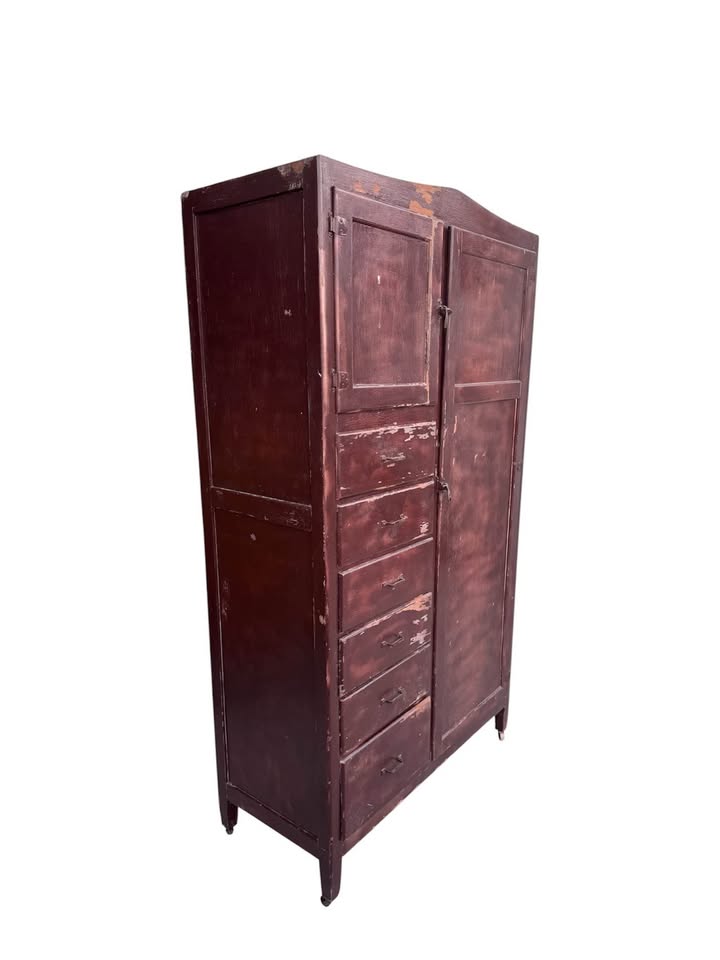 Antique Primitive 6-Drawer Chifferobe Armoire Wardrobe Storage Cabinet w/Distressed Patina, Rolling