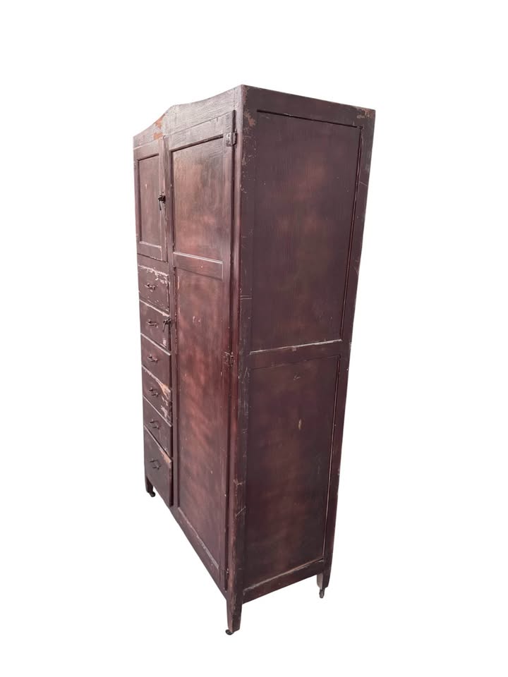Antique Primitive 6-Drawer Chifferobe Armoire Wardrobe Storage Cabinet w/Distressed Patina, Rolling