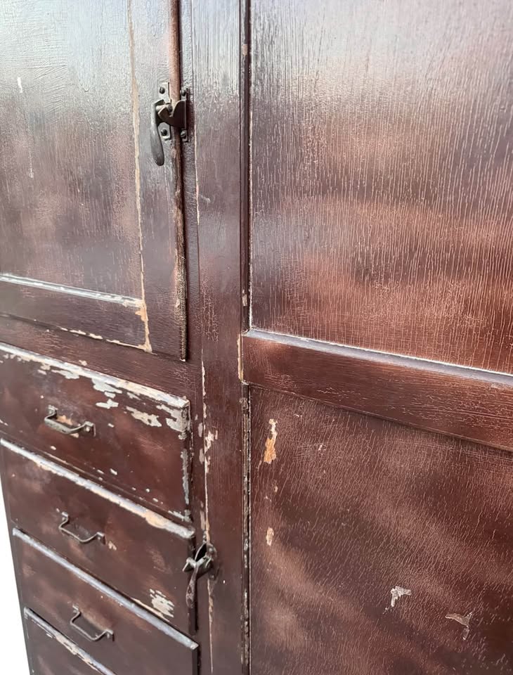 Antique Primitive 6-Drawer Chifferobe Armoire Wardrobe Storage Cabinet w/Distressed Patina, Rolling