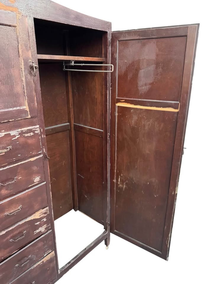 Antique Primitive 6-Drawer Chifferobe Armoire Wardrobe Storage Cabinet w/Distressed Patina, Rolling