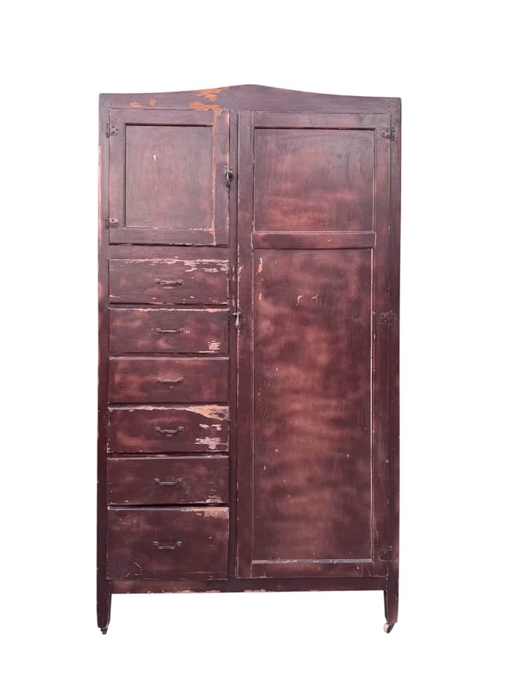Antique Primitive 6-Drawer Chifferobe Armoire Wardrobe Storage Cabinet w/Distressed Patina, Rolling