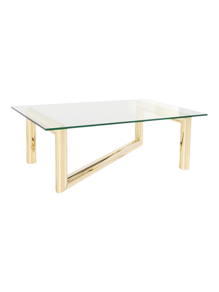 Vintage Mid Century 1970's Tubular Brass Plated Z Coffee Table w/Beveled Round Edge Glass Top in the