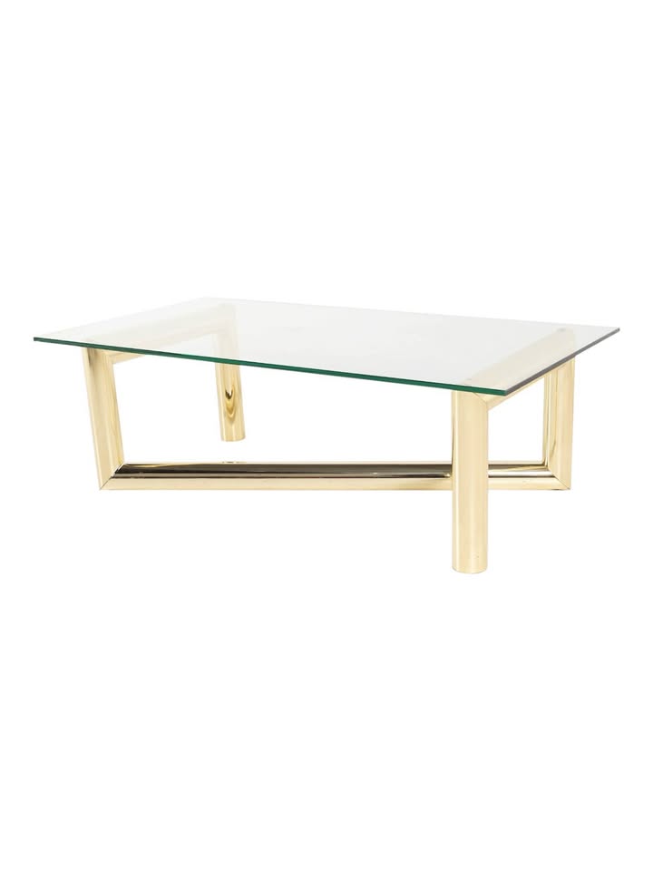 Vintage Mid Century 1970's Tubular Brass Plated Z Coffee Table w/Beveled Round Edge Glass Top in the