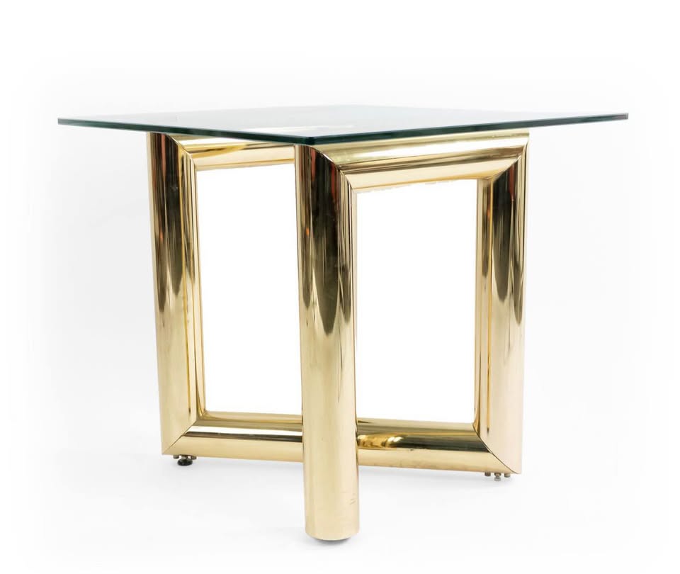 Vintage Mid Century 1970's Tubular Brass Plated Z Side Table w/Beveled Round Edge Glass Top in the S