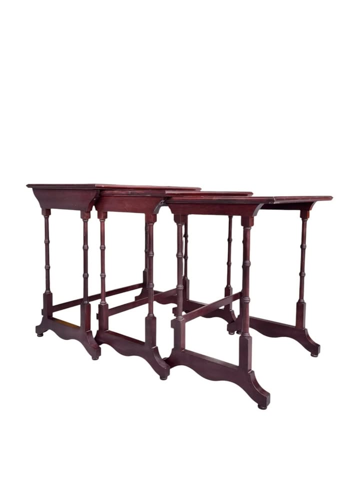 Set of 3 Vintage 1970's Cherry Wood Georgian Court Nesting Tables w/Faux Bamboo Legs by Ethan Allen