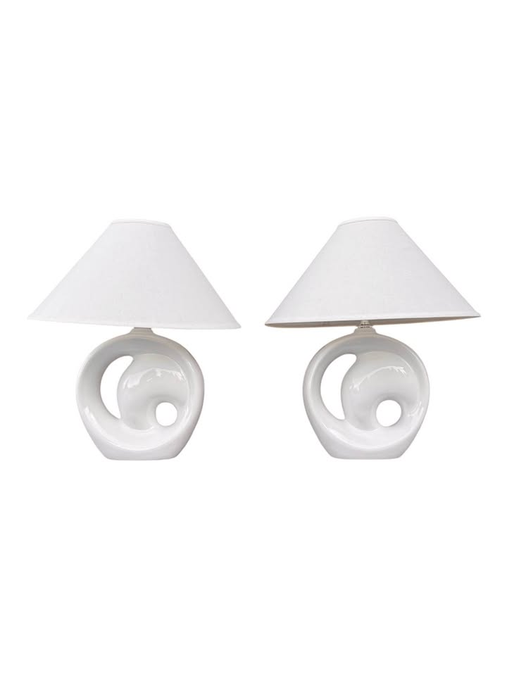 Pair of Vintage Postmodern w/Art Deco Influence Large Scale White Organic Sculptural Spiral Form Cer