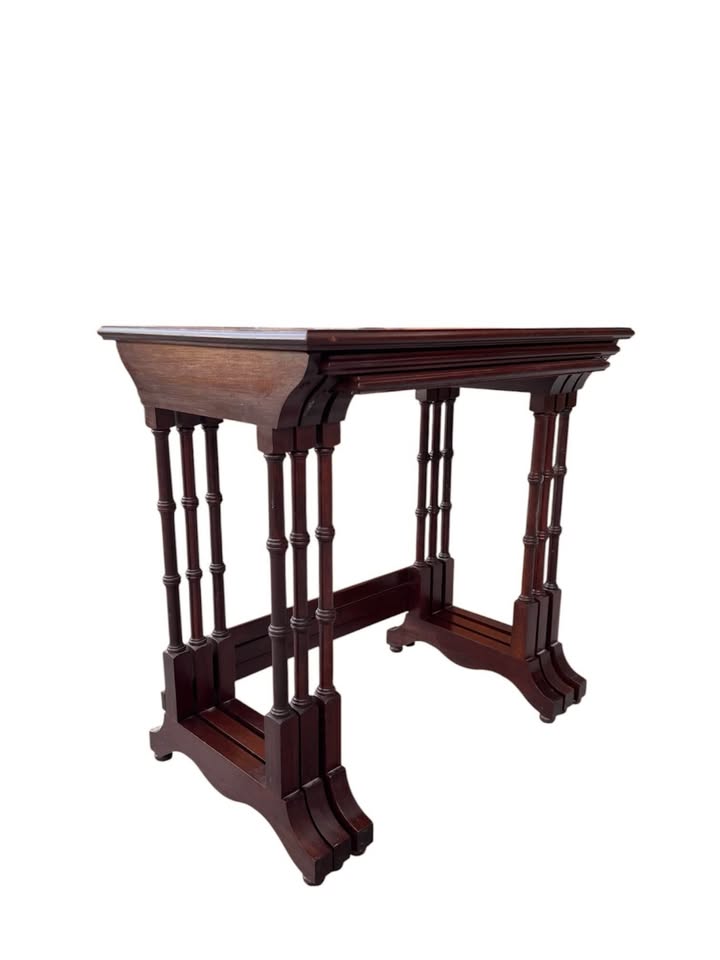 Set of 3 Vintage 1970's Cherry Wood Georgian Court Nesting Tables w/Faux Bamboo Legs by Ethan Allen