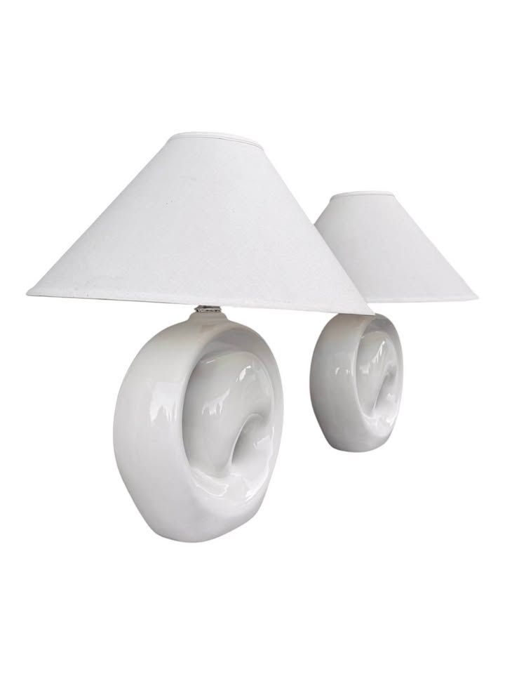 Pair of Vintage Postmodern w/Art Deco Influence Large Scale White Organic Sculptural Spiral Form Cer