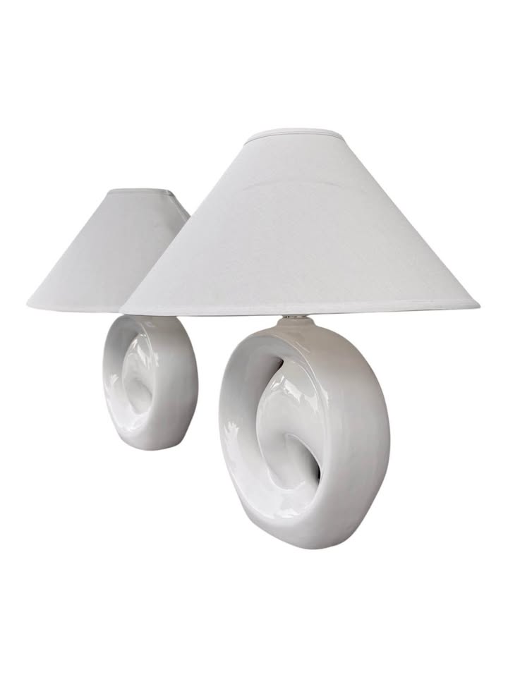 Pair of Vintage Postmodern w/Art Deco Influence Large Scale White Organic Sculptural Spiral Form Cer