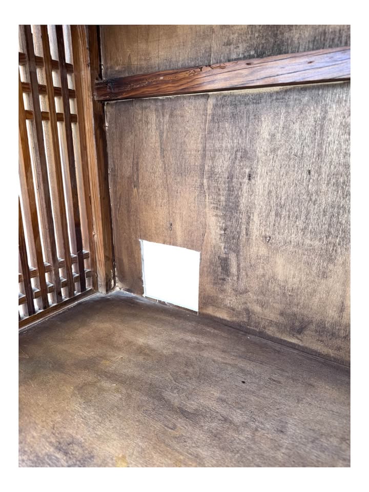 Vintage Oriental Chinese Inspired Pine Wood Open Display Apothecary-Style Cabinet w/Vertical Lattice