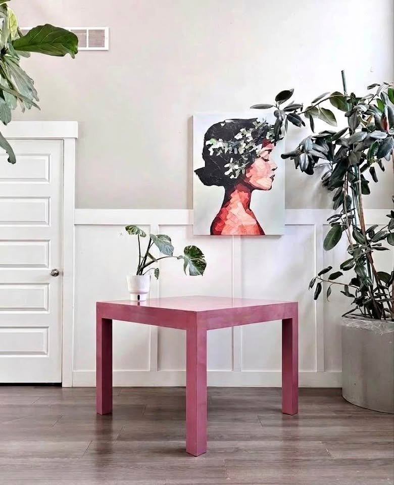 Vintage Post Modern 1980's Mauve Pink Gloss Laminate Coffee Table Side Table Occasional Table w/Pars