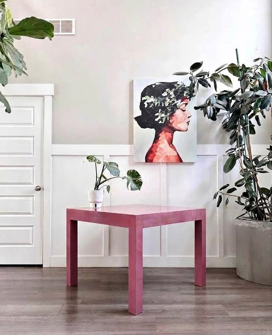 Vintage Post Modern 1980's Mauve Pink Gloss Laminate Coffee Table Side Table Occasional Table w/Pars