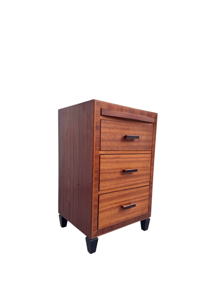 Vintage Mid Century 3-Drawer Teak Wood Nightstand w/Pullout Writing Slide, Original Hand Sculpted Wo