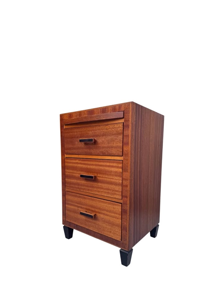 Vintage Mid Century 3-Drawer Teak Wood Nightstand w/Pullout Writing Slide, Original Hand Sculpted Wo