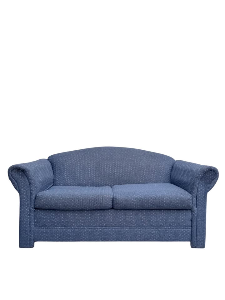 Vintage Prussian Blue Woven Microdot 2-Seater Loveseat w/Parsons Legs & Rolled Armrests