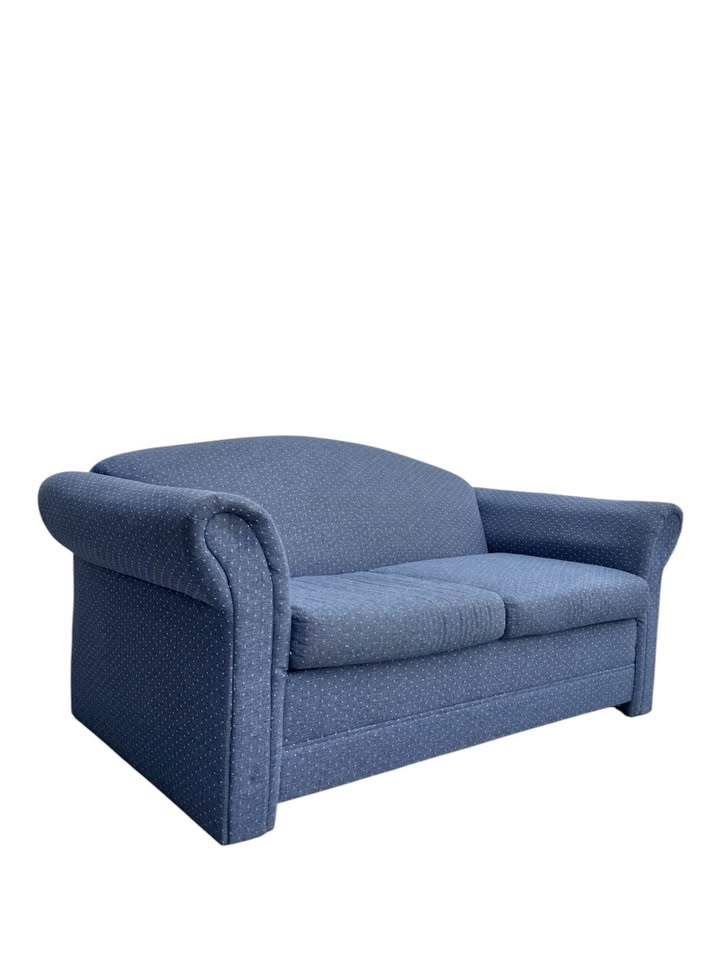 Vintage Prussian Blue Woven Microdot 2-Seater Loveseat w/Parsons Legs & Rolled Armrests
