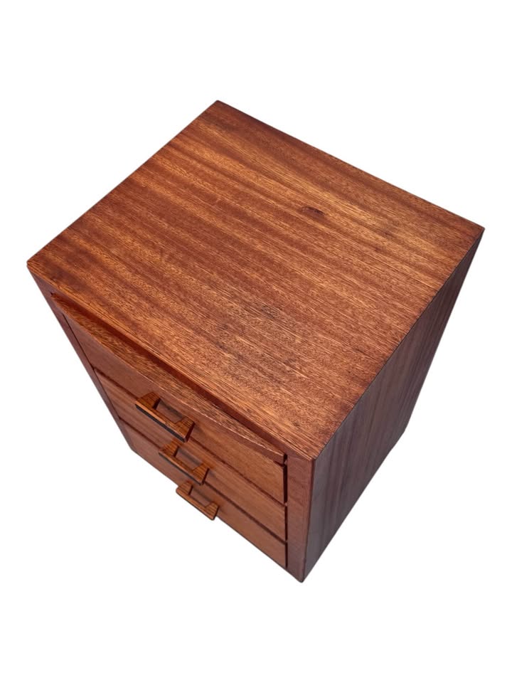 Vintage Mid Century 3-Drawer Teak Wood Nightstand w/Pullout Writing Slide, Original Hand Sculpted Wo