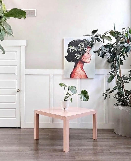 Vintage Post Modern 1980's Peachy Pink Matte Laminate Coffee Table Side Table Occasional Table w/Par