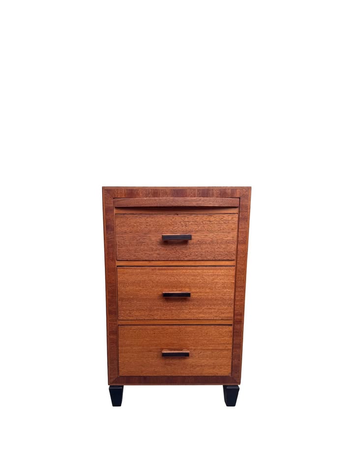 Vintage Mid Century 3-Drawer Teak Wood Nightstand w/Pullout Writing Slide, Original Hand Sculpted Wo