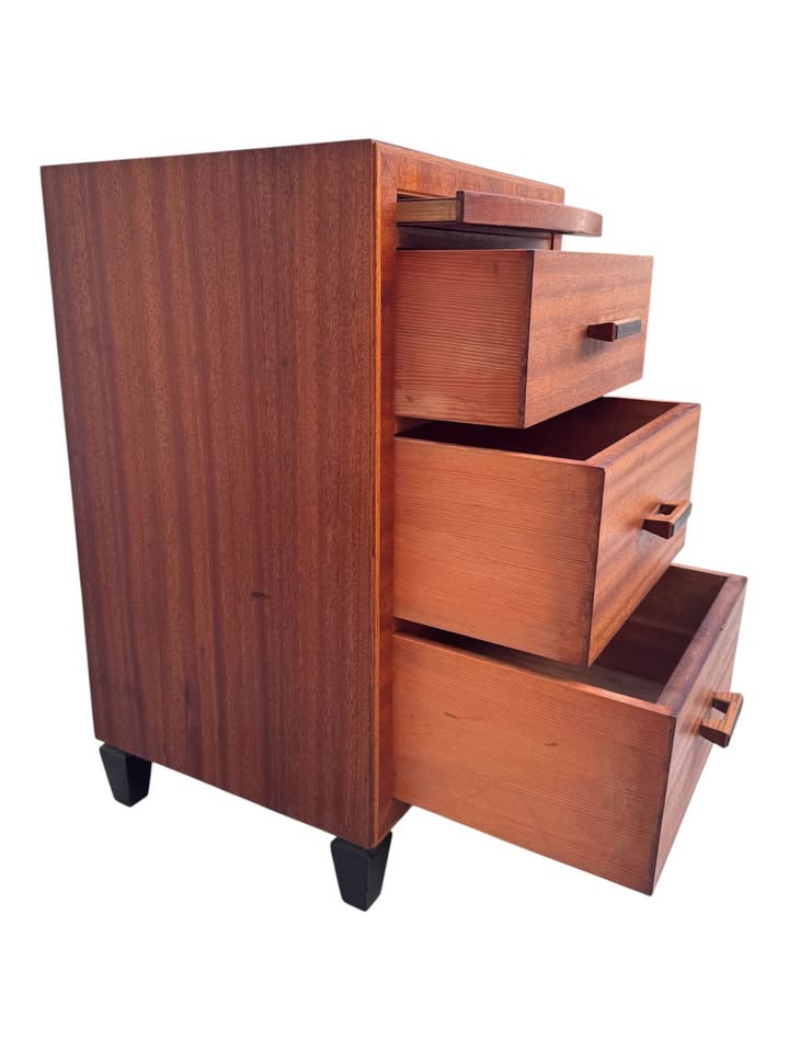 Vintage Mid Century 3-Drawer Teak Wood Nightstand w/Pullout Writing Slide, Original Hand Sculpted Wo