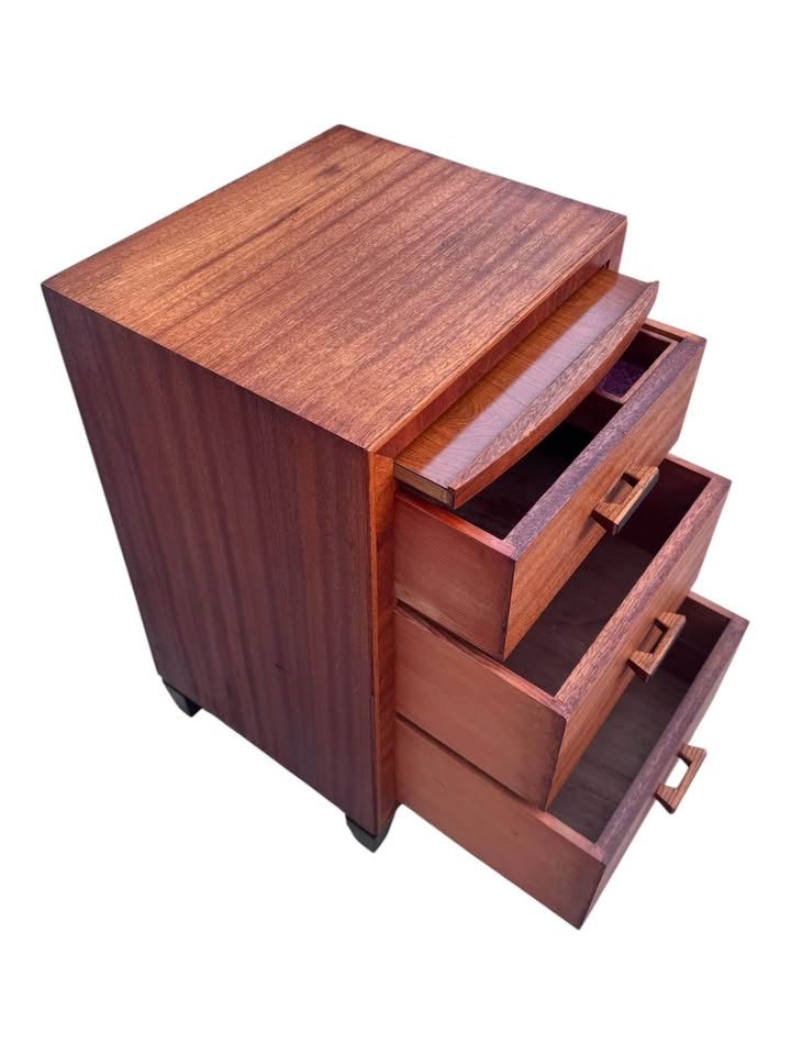 Vintage Mid Century 3-Drawer Teak Wood Nightstand w/Pullout Writing Slide, Original Hand Sculpted Wo