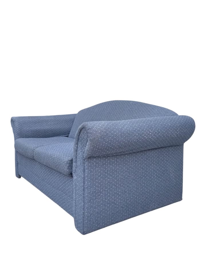 Vintage Prussian Blue Woven Microdot 2-Seater Loveseat w/Parsons Legs & Rolled Armrests