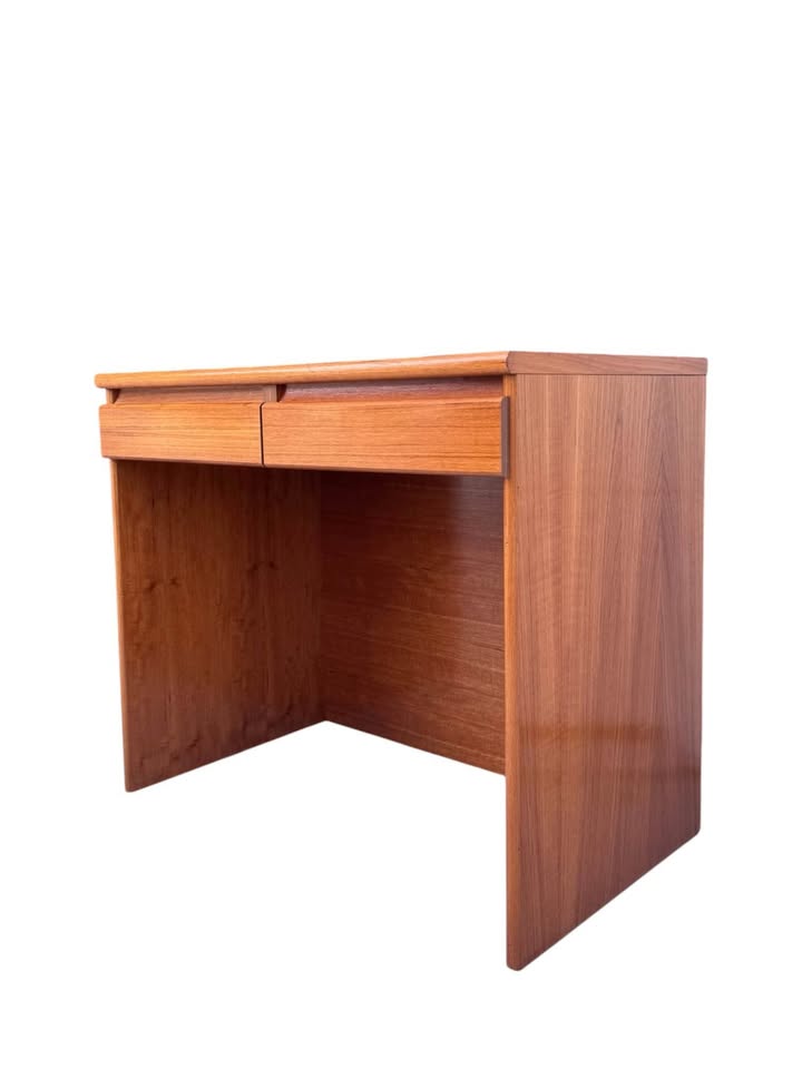 Vintage Danish Mid Century 2-Drawer Teak Writing Desk or Vanity w/Integrated Finger Pulls by FBJ Møb