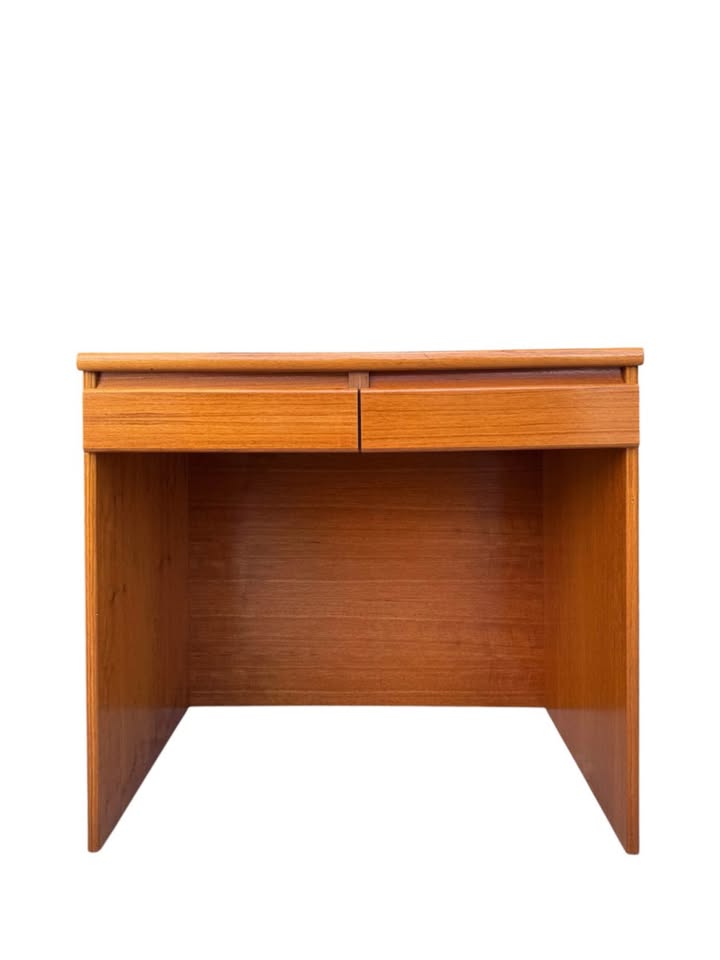 Vintage Danish Mid Century 2-Drawer Teak Writing Desk or Vanity w/Integrated Finger Pulls by FBJ Møb