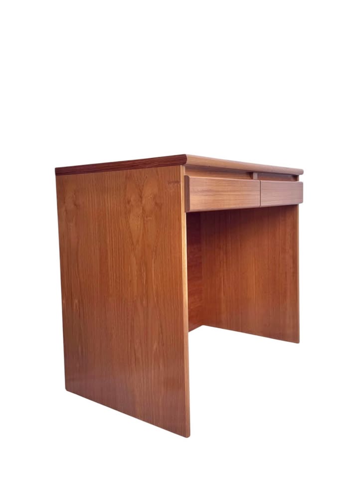 Vintage Danish Mid Century 2-Drawer Teak Writing Desk or Vanity w/Integrated Finger Pulls by FBJ Møb