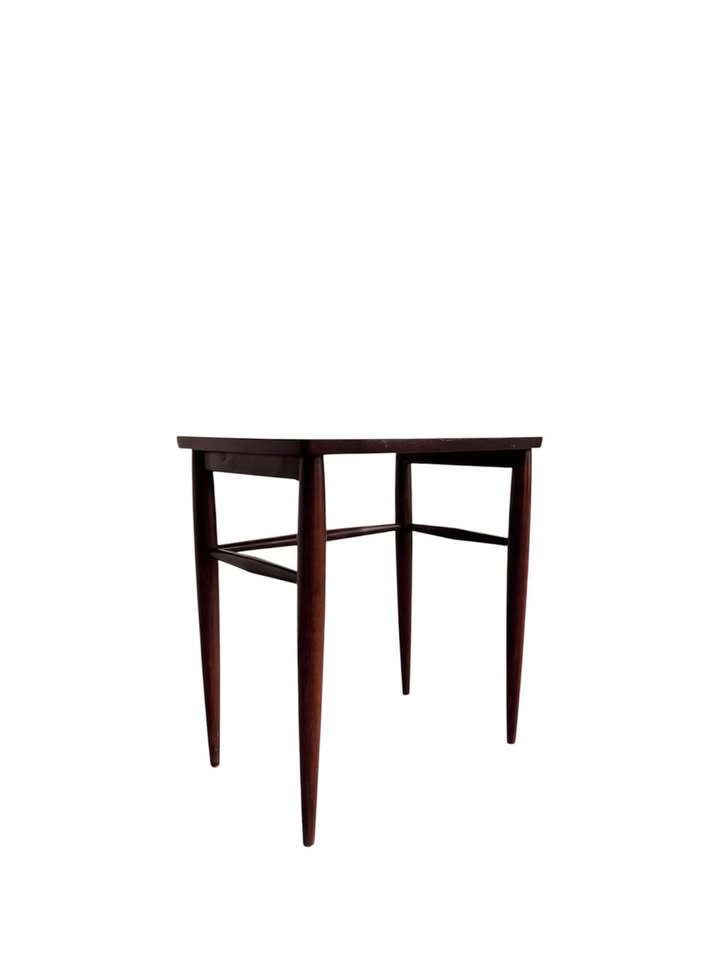 Vintage Mid Century Walnut Side Table or Nightstand w/Dramatic Tapered Legs & Laminate Top