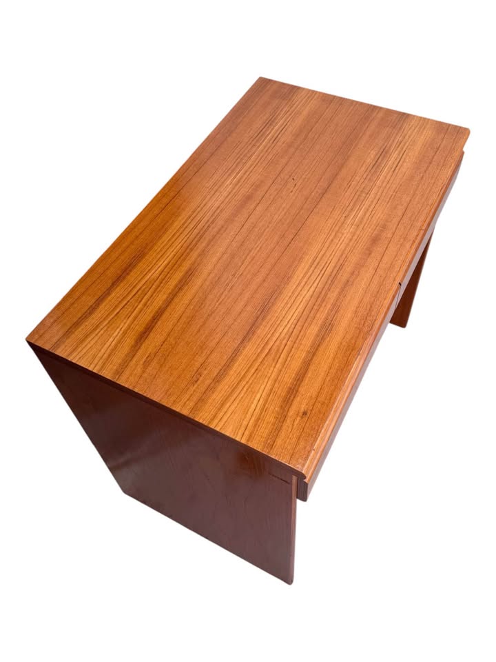 Vintage Danish Mid Century 2-Drawer Teak Writing Desk or Vanity w/Integrated Finger Pulls by FBJ Møb