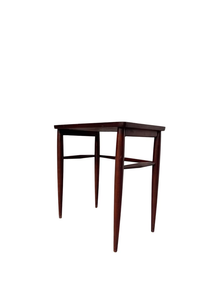 Vintage Mid Century Walnut Side Table or Nightstand w/Dramatic Tapered Legs & Laminate Top