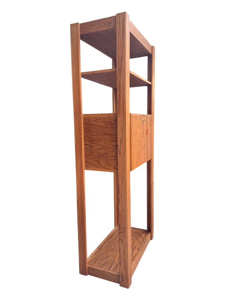 Vintage 1970's Large Scale 3-Tier Golden Oak Display Etagere Bookshelves Bookcase Bar Shelf w/Workin
