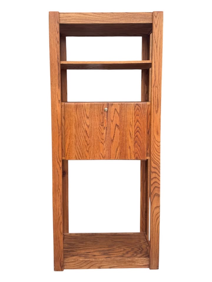 Vintage 1970's Large Scale 3-Tier Golden Oak Display Etagere Bookshelves Bookcase Bar Shelf w/Workin