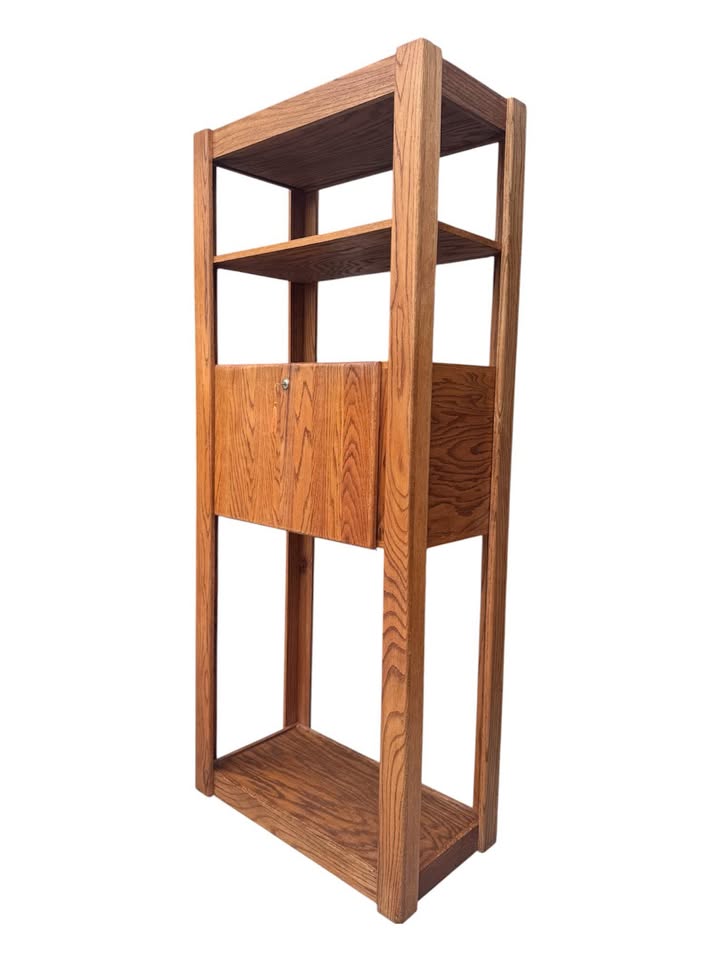 Vintage 1970's Large Scale 3-Tier Golden Oak Display Etagere Bookshelves Bookcase Bar Shelf w/Workin