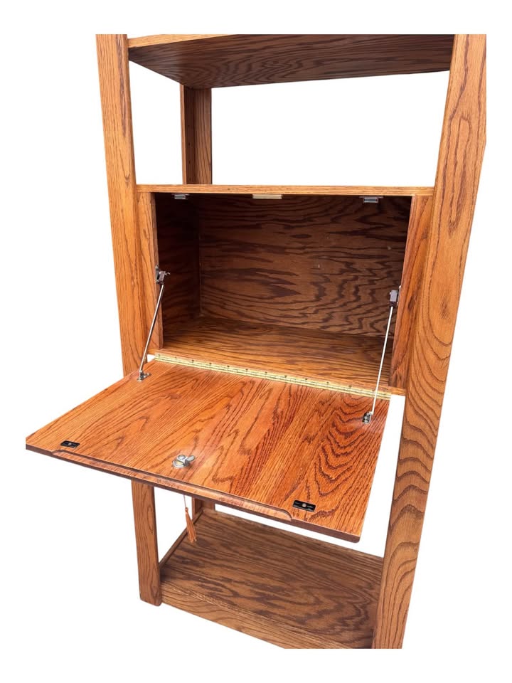 Vintage 1970's Large Scale 3-Tier Golden Oak Display Etagere Bookshelves Bookcase Bar Shelf w/Workin