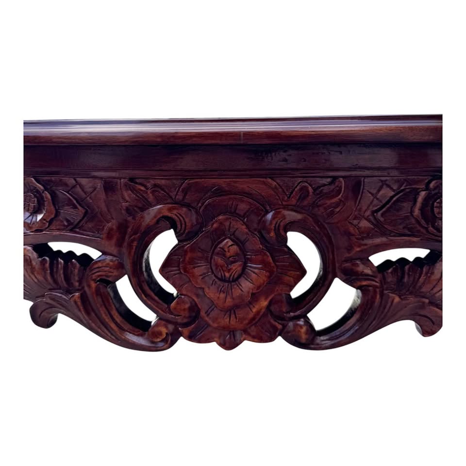 Vintage Demilune Baroque & Rococo Style Carved Hall or Console Table w/Floral Central Medallion, Scr
