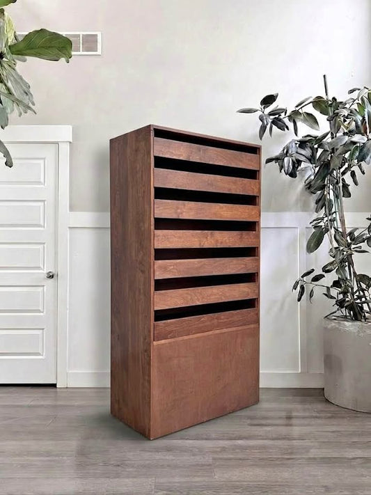 Vintage Mid Century Large Scale 7-Drawer Walnut Veneer Flat Cabinet Dresser Storage Chest Photograph