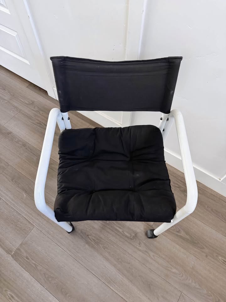 Vintage Postmodern White Powder Coated Tubular Sling Chair Desk Office w/Black Upholstery & Black Ca