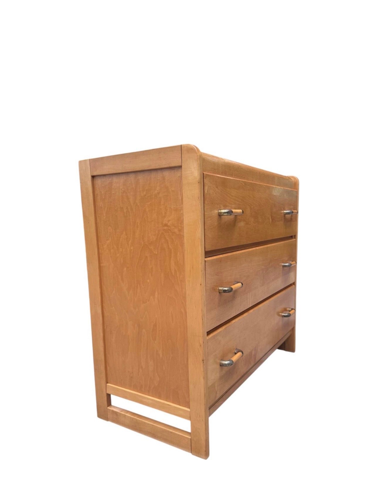 Vintage Mid Century 3-Drawer Maple Dresser Chest of Drawers w/Rounded-Top Wrap-Around Frame & Mixed