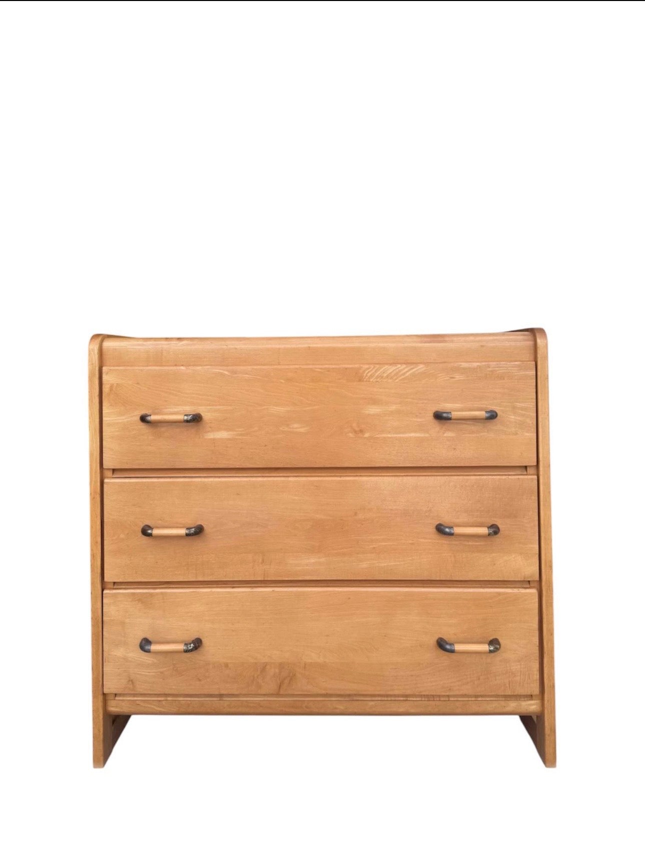 Vintage Mid Century 3-Drawer Maple Dresser Chest of Drawers w/Rounded-Top Wrap-Around Frame & Mixed