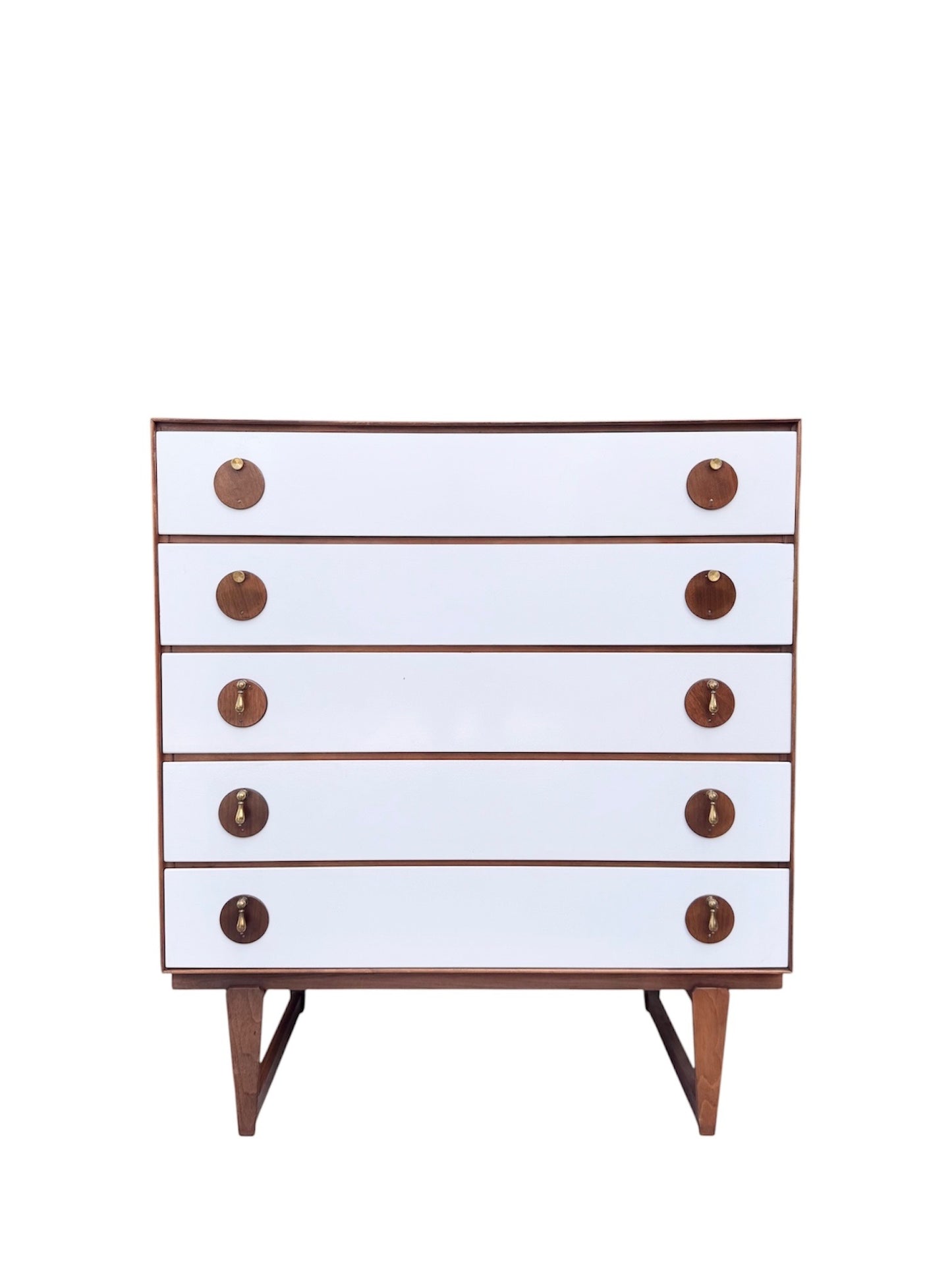 Rare Vintage Mid Century 1960’s Limited Production 5-Drawer Walnut Highboy Dresser w/Sculptural Legs